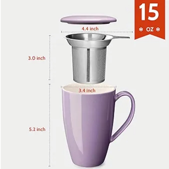 Sweese Porcelain Tea Mug with Infuser & Lid - 15 oz. - purple - Picture 2 of 13
